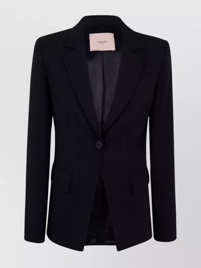 Twinset Tailored Blazer Flap Pockets In Animal Print