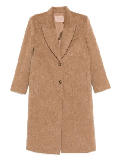 TWINSET TAILORED CAMEL COAT WITH NOTCHED LAPEL