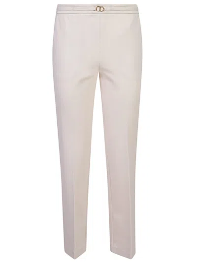 Twinset Tailored Trousers With Elegant Belt Detail And Luxurious Fabric Blend In White