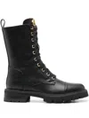 Twinset Tall Lace-up Black Boots In Animal Print