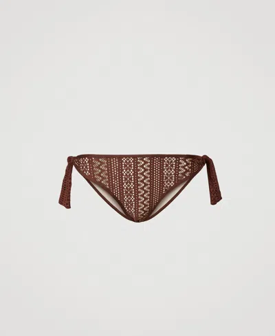 Twinset Tanga De Bain Effet Dentelle In Brown