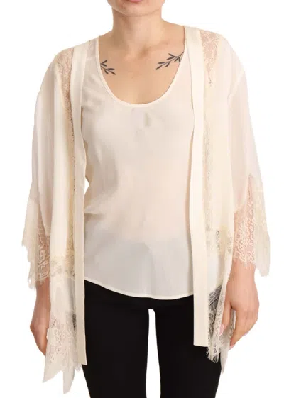 Pre-owned Twinset Tank Lace Trim Cardigan Women Blouse Women's Tops () In White