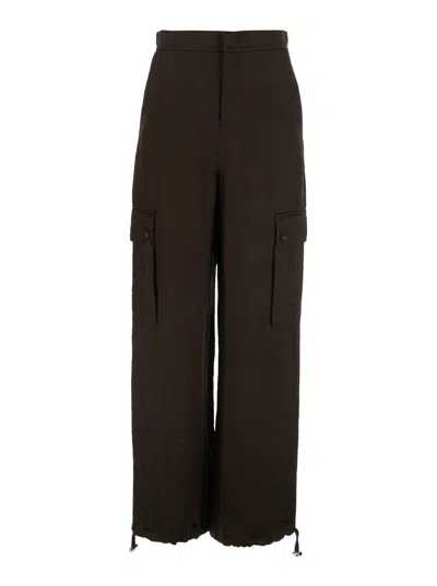 Twinset Tech Fabric Acetate Cargo Pants In Brown