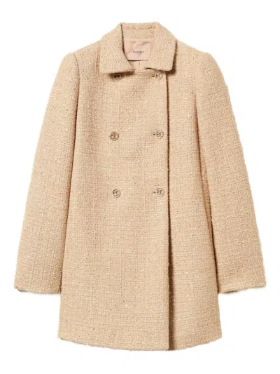TWINSET TEXTURED BEIGE DOUBLE-BREASTED COAT