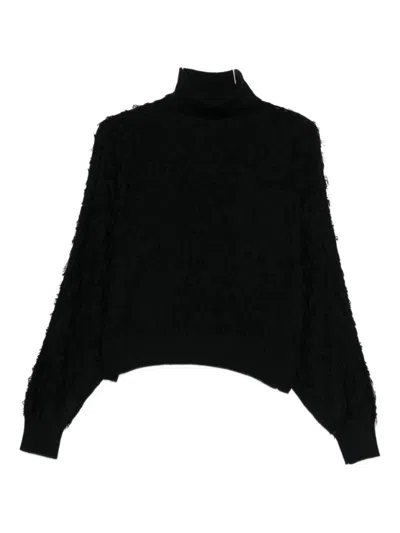 TWINSET TEXTURED BLACK TURTLENECK SWEATER WITH BALLOONED SLEEVES