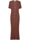 Twinset Twin-set Textured Brown Maxi Dress With V-neck