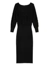 Twinset Textured-fringe Midi Dress In Black