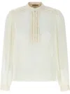 Twinset Textured Georgette Blouse With High Neckline In White