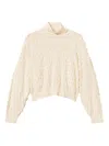 Twinset Twin-set Textured Knit Sweater With High Neckline And Oversized Sleeves In Neutral