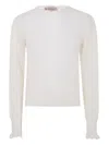 Twinset Textured Knit Sweater With Ruffled Cuffs In White