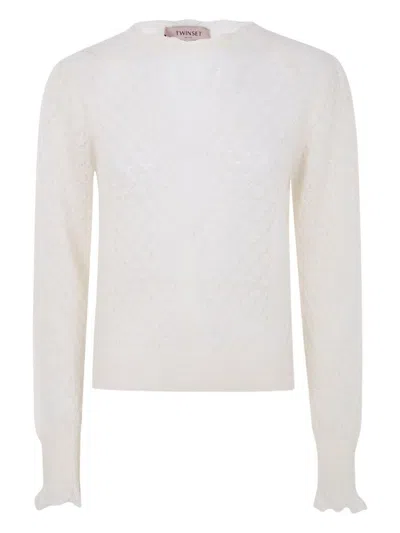 TWINSET TEXTURED KNIT SWEATER WITH RUFFLED CUFFS
