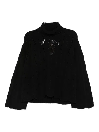 TWINSET TEXTURED KNIT SWEATER WITH TURTLENECK AND SCALLOPED EDGES