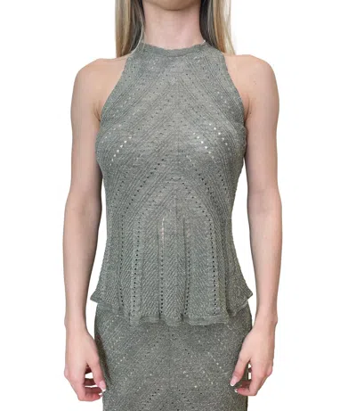Twinset Textured Knit Tank Top With High Neckline In Gray