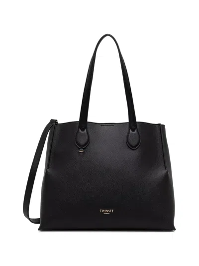 Twinset Textured Logo-plaque Tote Bag In Black