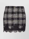 Twinset Textured Plaid Skirt With Embroidery And Lace In Black