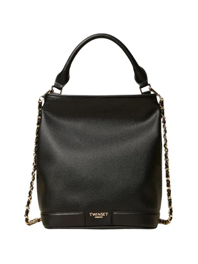 Twinset Textured Polyurethane Structured Shoulder Bag With Chain Strap In Black
