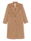 Twinset Tailored Camel Coat With Notched Lapel In Neutral