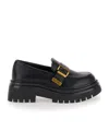Twinset Twin-set Black Loafers With Platform And Logo In Leather In Black