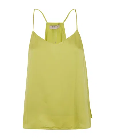 Twinset Thin Shoulder Strapped Satin Top In Green