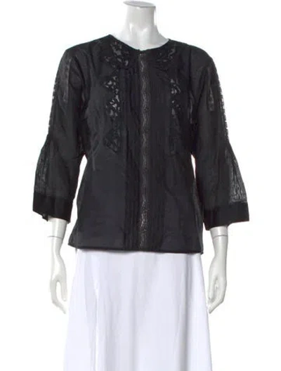 Pre-owned Twinset Three-quarter Sleeve Blouse In Black