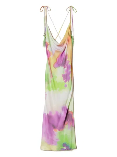 Twinset Tie-dye Feather-detail Midi Dress In Multi