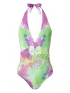 Twinset Tie-dye Halter-neck Swimsuit In Multi