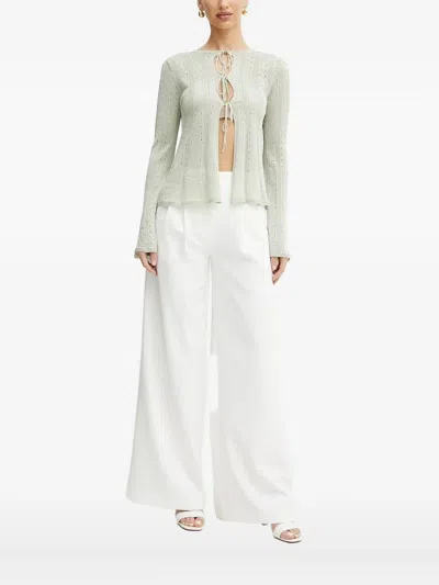 Twinset Tie-front Eyelet Cardigan In White