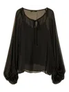 Twinset Tie-neck Balloon-sleeve Voile Blouse In Blue