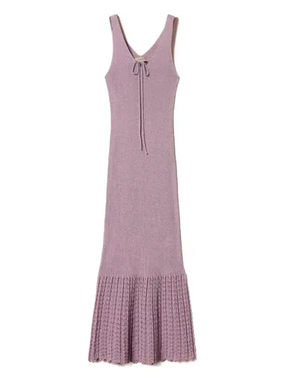 Twinset Tie-neck Knited Dress In Purple