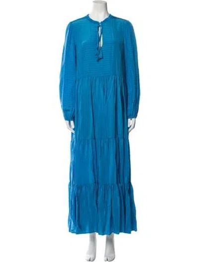 Pre-owned Twinset Tie Neck Long Dress In Blue