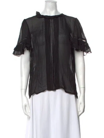 Pre-owned Twinset Tie Neck Short Sleeve Blouse In Black
