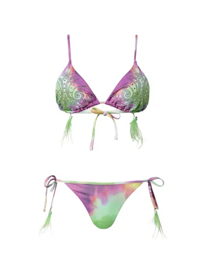 Twinset Tie-dye Triangle Bikini In Purple