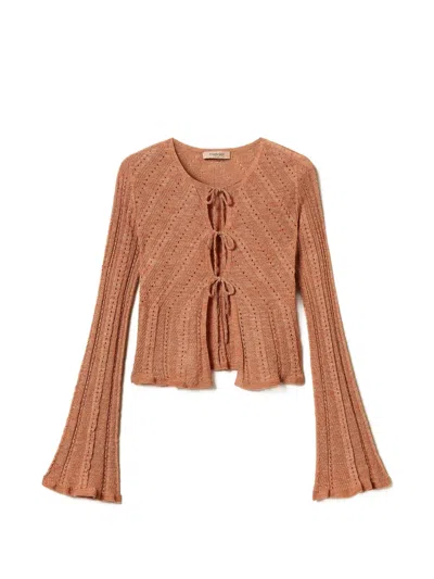 Twinset Tie-front Knitted Cardigan In Brown