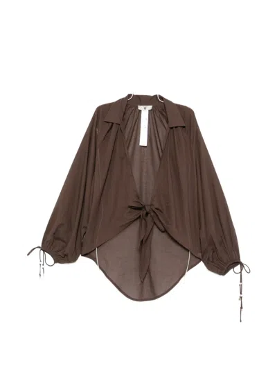 Twinset Tie-front Wide-leg Top In Brown