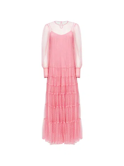 Twinset Tiered Polka Dot Dress In Pink