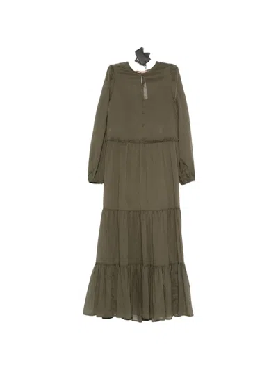 Twinset Tiered-ruffled Maxi Dress In Green