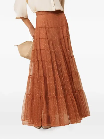 Twinset Tiered Tulle Skirt In Brown