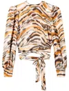 Twinset Tiger-print Cropped Blouse In 褐色