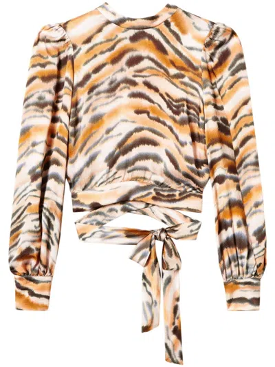 Twinset Tiger-print Cropped Blouse In Bunt