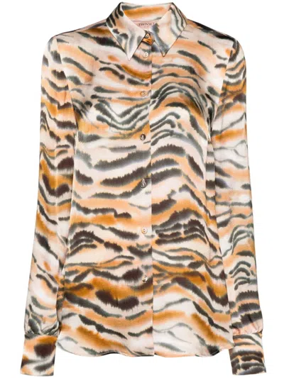 Twinset Tiger-print Shirt In Neutrals