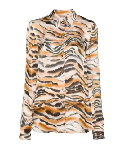 Twinset Tiger-print Shirt In Sand Beige/multicolor