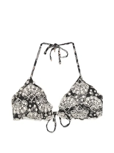 Twinset Toile De Jouy Broderie Anglaise Bikini Top In Black
