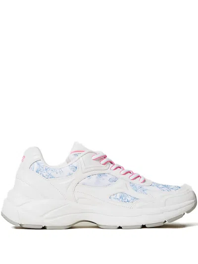 Twinset Toile-pattern Lace-up Sneakers In White