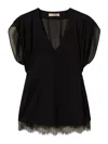 Twinset Black Cotton Blended Top With Rear Tie Fastening In Black