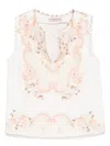 Twinset Twin-set Sleeveless Floral-embroidered Top With Scalloped Edges In White