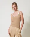 Twinset Top Ajusté En Maille Trompe-l'ail In Brown