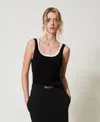 Twinset Top Ajusté En Maille Trompe-l'ail In Black