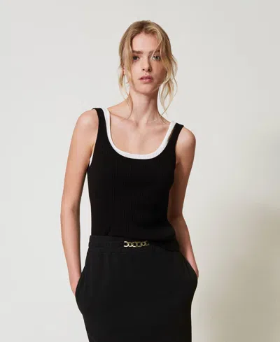 Twinset Top Ajusté En Maille Trompe-l'ail In Black