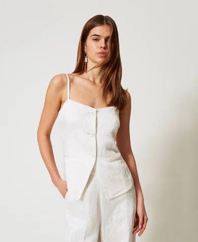 Twinset Top Ajusté En Satin Jacquard In White