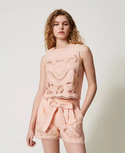 Twinset Top Avec Broderies Ajourées In Neutral